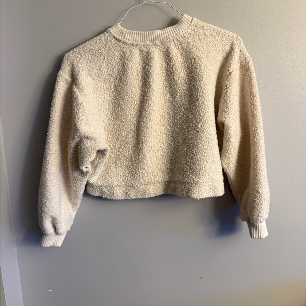 Zara Cream Sherpa Cropped Sweater Womens Size Small Cozy Teddy Pullover